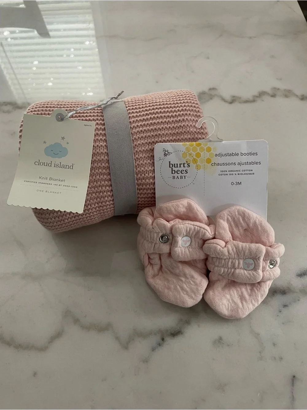 cloud island Pink Knit Blanket Pink Baby booties, baby shower gift #0209